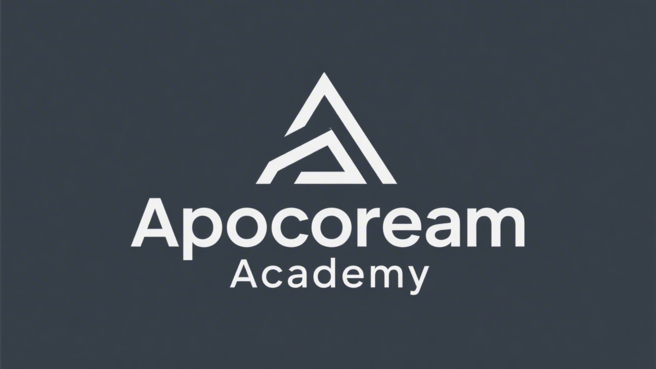 Simple geometric logotype with the word Apocoreeam Academy in clean sans-serif lettering, minimal shape, easy to reproduce and balanced for professional education brand identity.